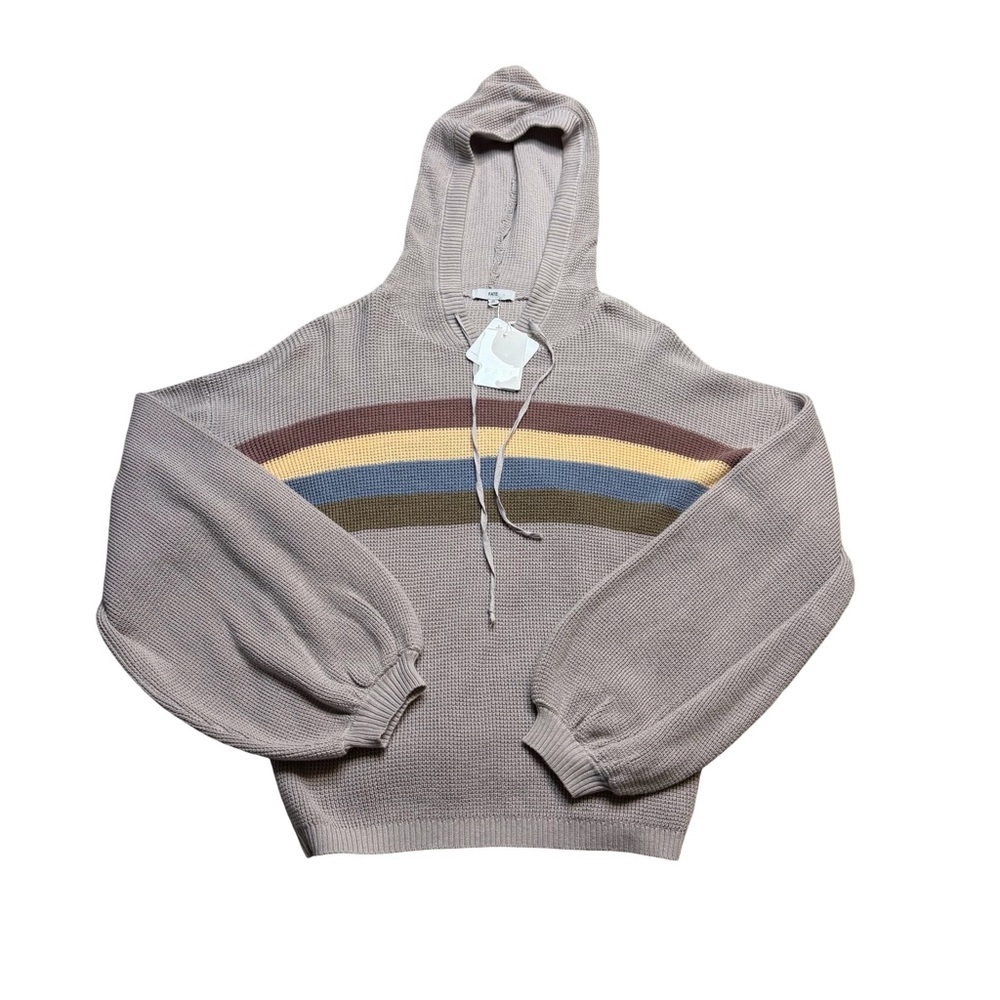 ✨🌈 FATE Hooded‎ Knit Sweater Rainbow Stripe Taupe Hoodie M 🌈✨